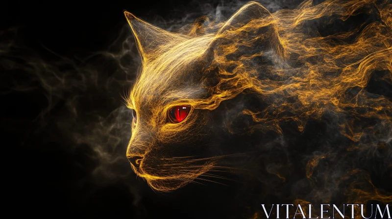 AI ART Flaming Cat with Piercing Red Eyes