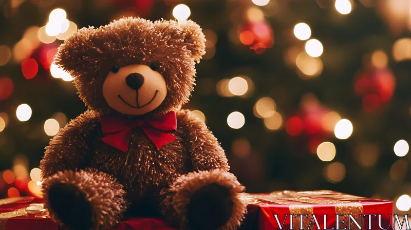 Teddy Bear in Holiday Setting AI Image