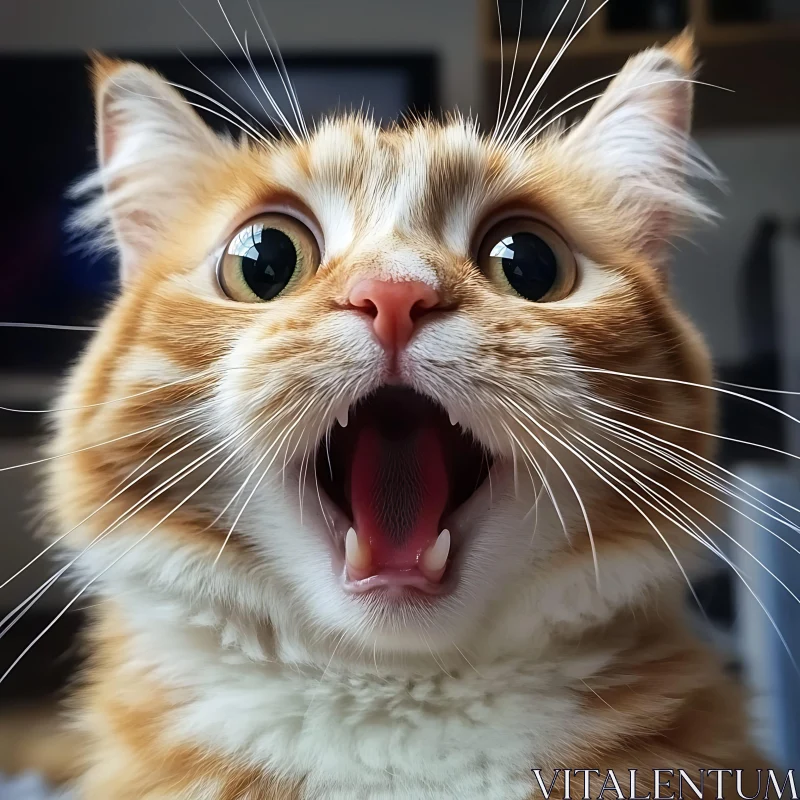 Startled Cat Portrait with Open Mouth AI Image