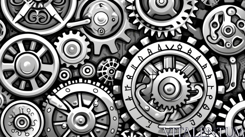 Black and White Steampunk Gears - Detailed Illustration AI Image