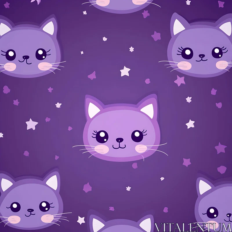 Cute Kawaii Cat Faces with Stars AI Image