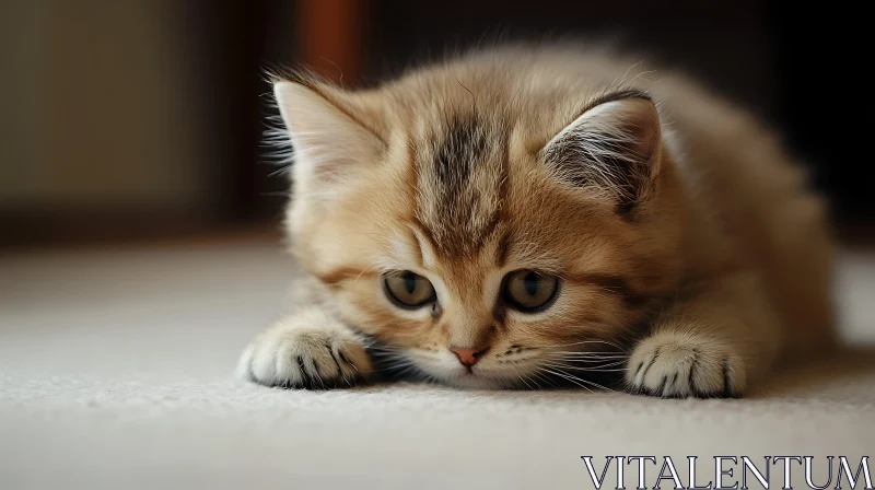 Cute Fluffy Kitten Stretched Out on Floor AI Image