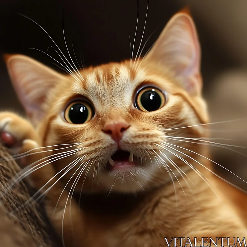 Close-Up of a Surprised Orange Tabby Cat AI Image