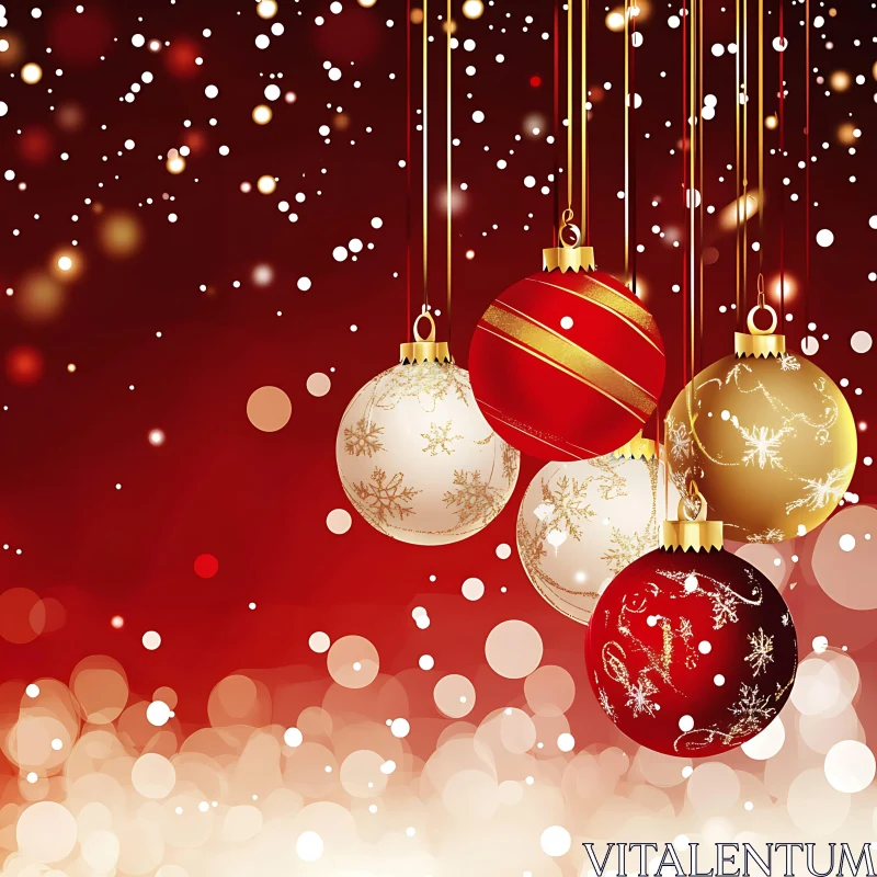 Festive Holiday Ornaments and Bokeh Lights AI Image