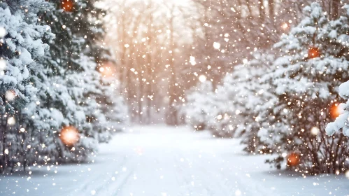 Serene Snow-Covered Forest with Sunlight