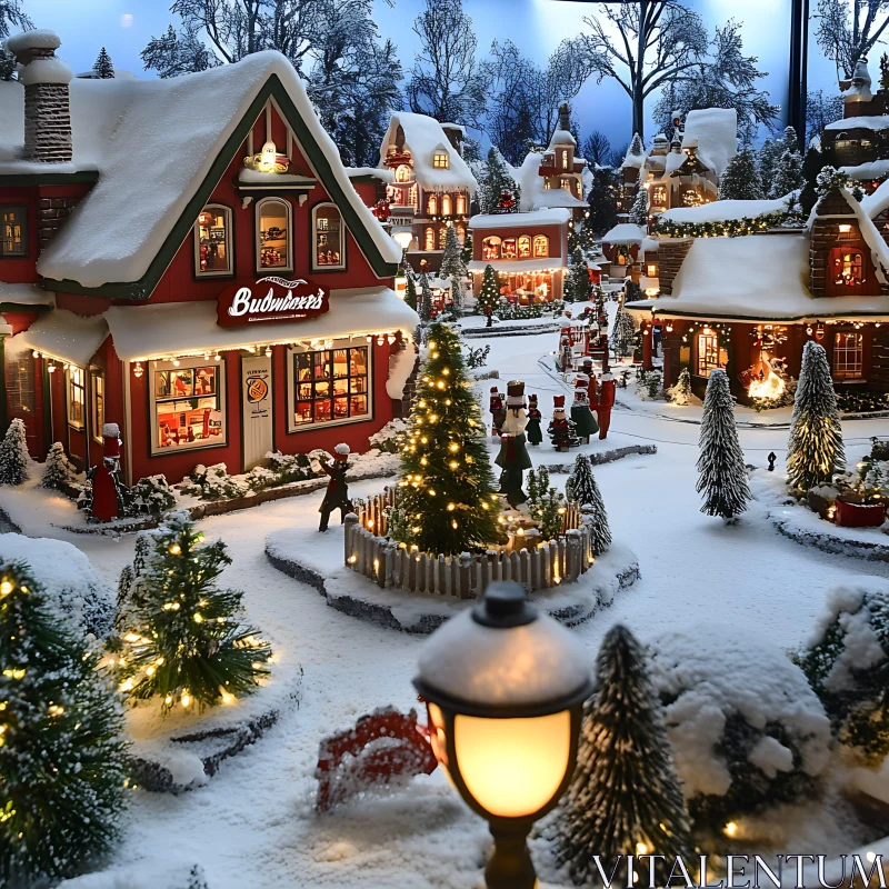 Festive Miniature Christmas Village Display AI Image