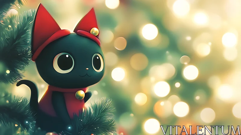 Cute Holiday Cartoon Cat AI Image