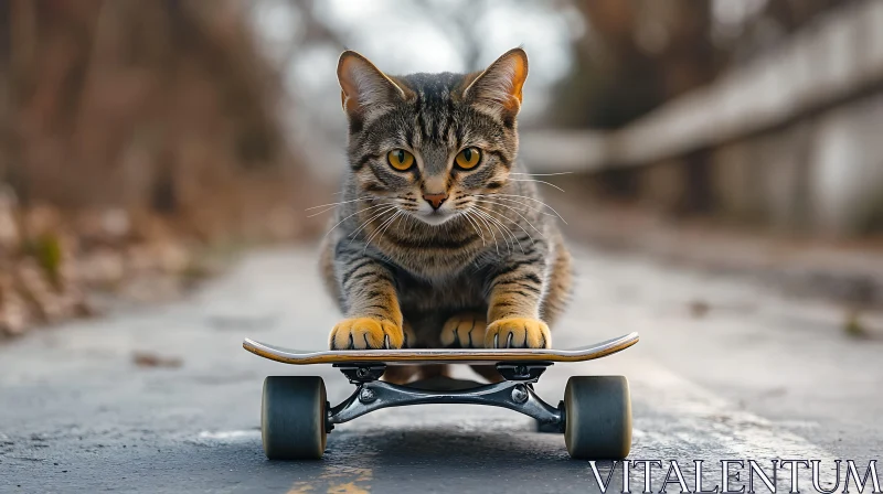 Skateboarding Cat in Action AI Image