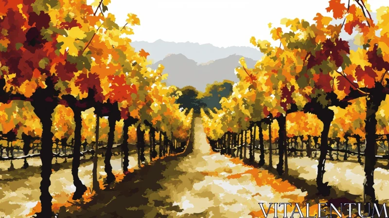 Captivating Fall Vineyard Painting - Vibrant Colors & Serene Atmosphere AI Image