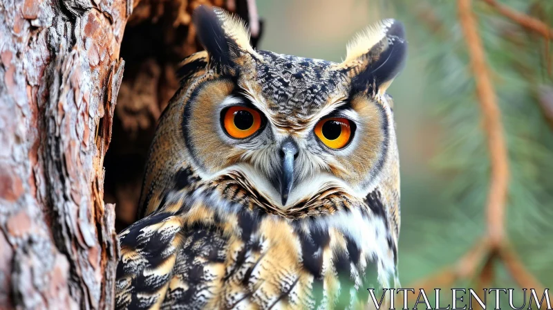 Close-up of Striking Owl with Orange Eyes | Artistic Wildlife Photography AI Image