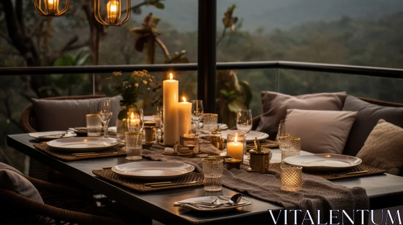 Enchanting Table Setting with Candles on Balcony | Mysterious Jungle Theme AI Image