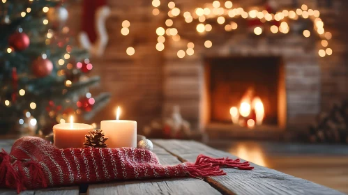 Warm Christmas Ambiance with Candles and Fireplace