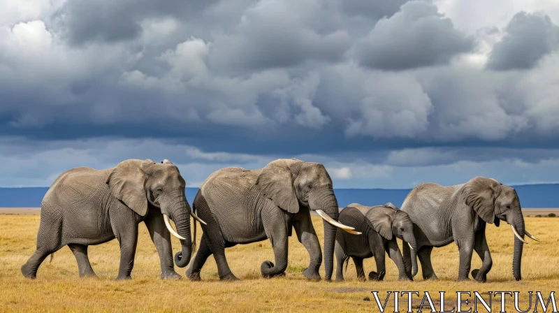 Majestic African Elephant Family Walking Across the Savannah AI Image