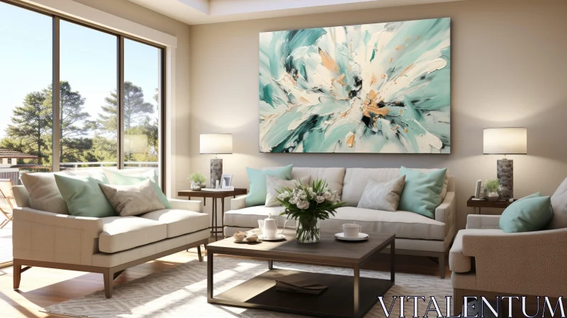 Modern Living Room with Abstract Painting AI Image