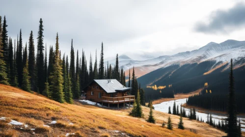 Mountain Cabin in Autumn: A Serene Escape into Whimsical Wilderness