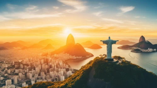 Sunset in Rio de Janeiro: Captivating Cityscape with Christ the Redeemer Statue