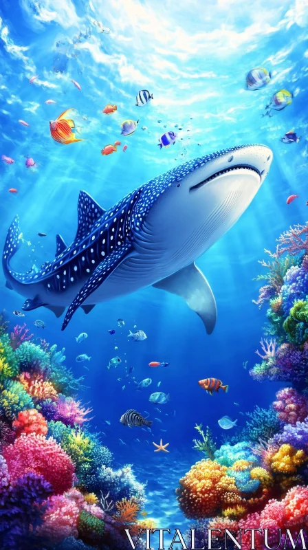 AI ART Underwater World with Whale Shark and Coral Reef