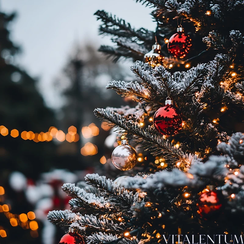 Festive Christmas Tree with Baubles and Lights AI Image