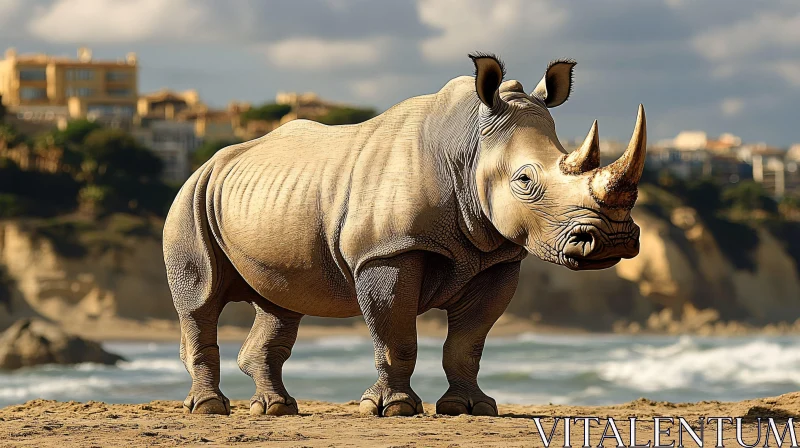 Majestic Rhinoceros at the Coastline AI Image