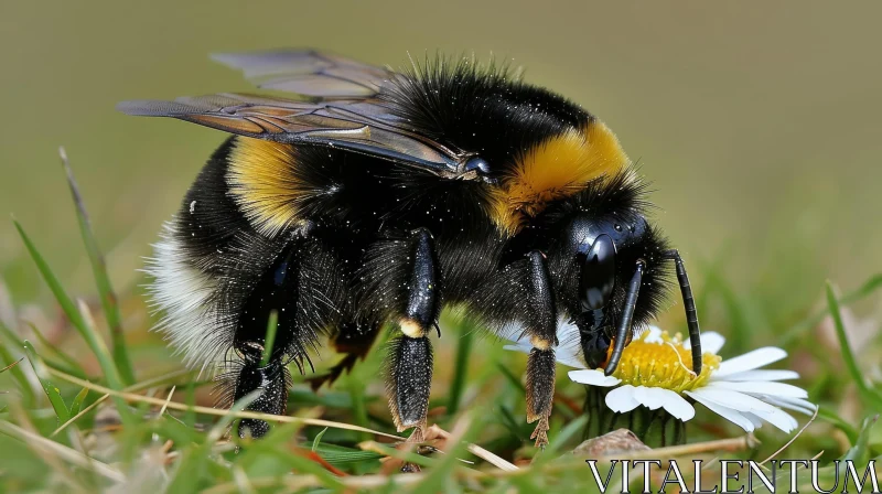 Bumblebee on White Daisy - A Captivating Nature Close-up AI Image