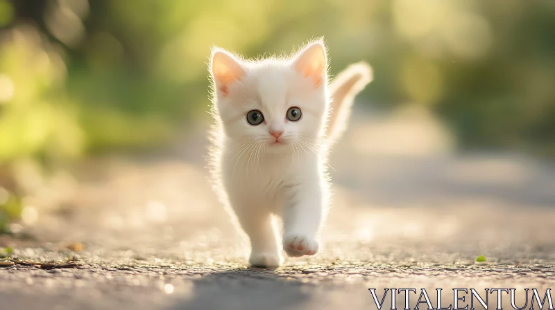 Cute Kitten Strolling in Nature AI Image