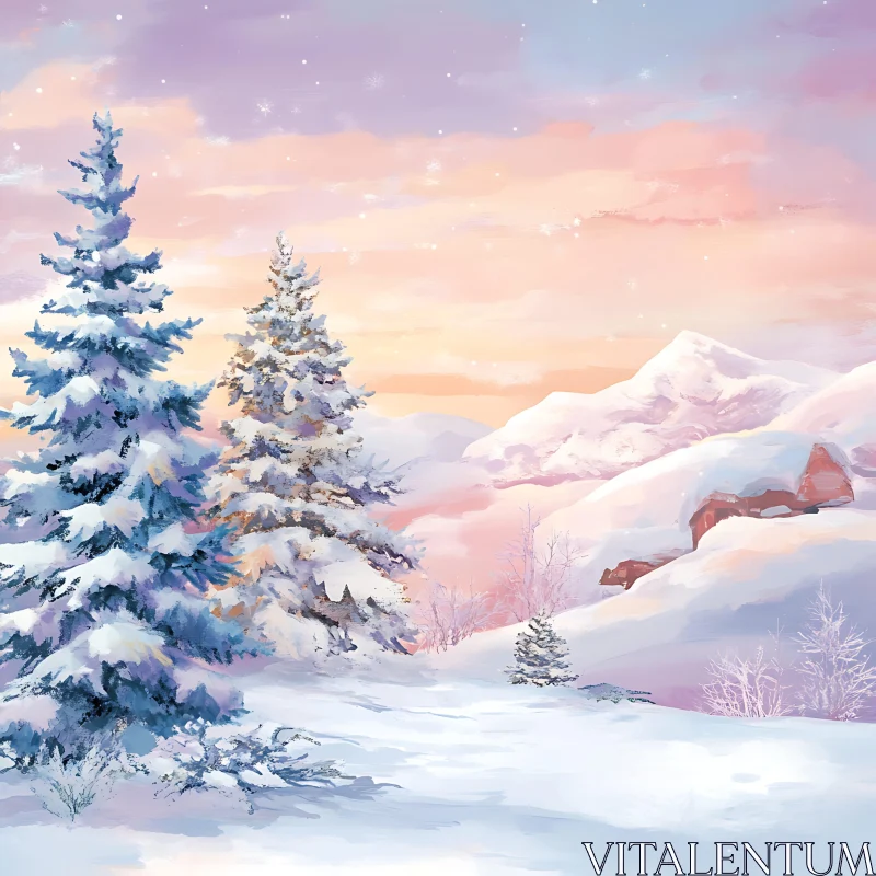 Snow-Covered Mountains and Sunset AI Image