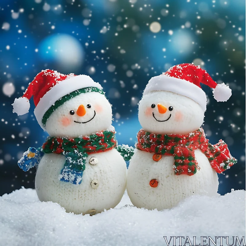 Happy Winter Snowmen Scene AI Image