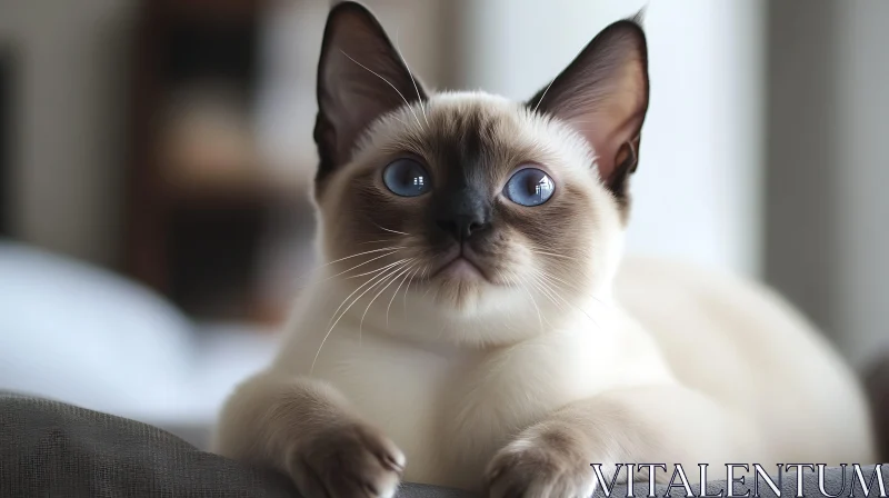 Adorable Blue-Eyed Siamese Cat Resting AI Image