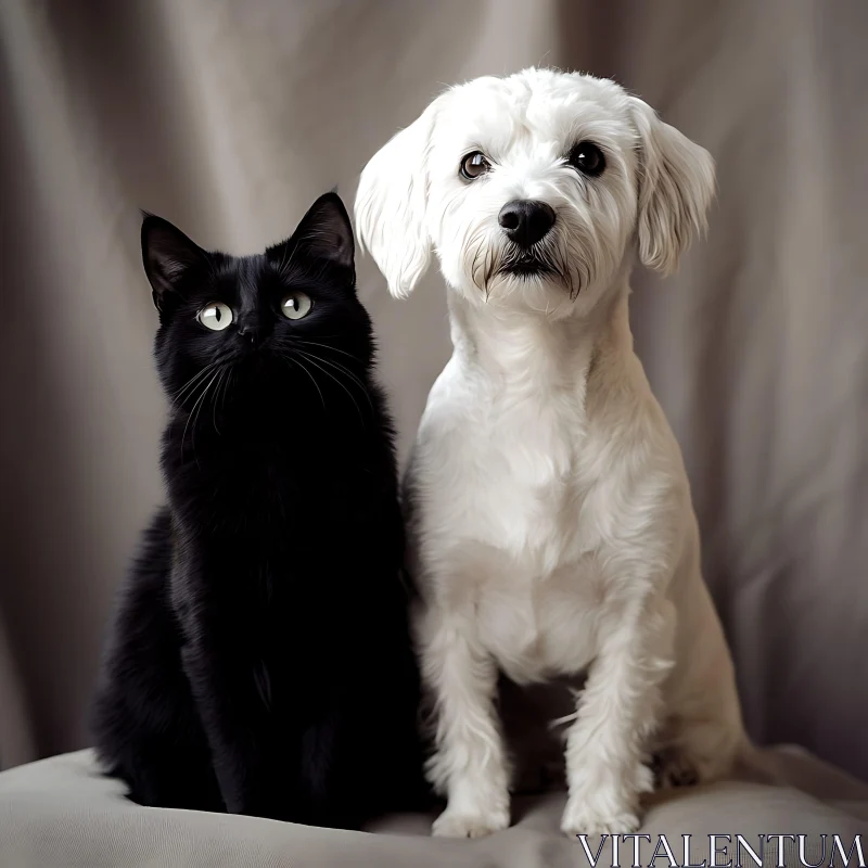 AI ART Studio Portrait of Black Cat and White Dog