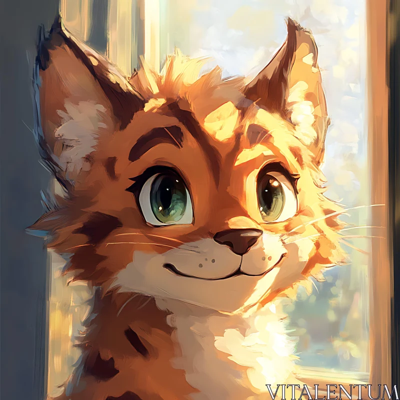 Cute Cat Illustration by the Window AI Image