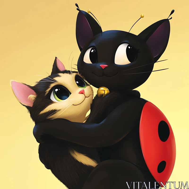 Cute Animated Cats Hugging AI Image