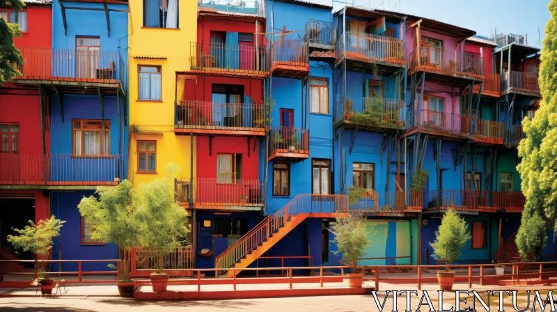 Colourful Balconies and Houses: A Multicultural Fusion of Graffiti-Inspired Details AI Image