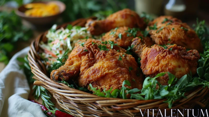 Delicious Fried Chicken in a Basket - Close-up Food Photography AI Image