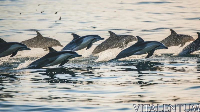 Dolphin Pod Leaping in Sunlit Waters AI Image
