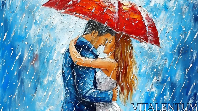 AI ART Embracing Couple in Rain | Impressionistic Oil Painting