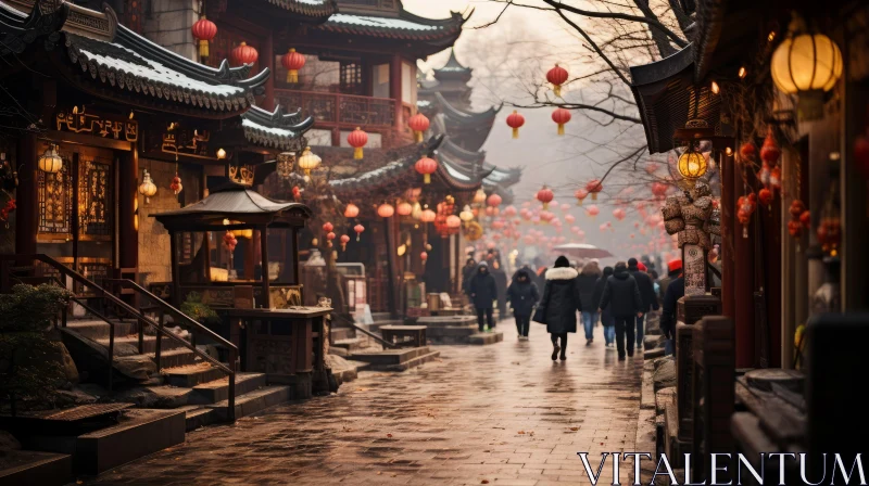 Enchanting Street of Traditional Chinese Homes and Lanterns AI Image