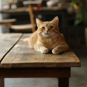 Orange Tabby Cat on Stylish Wooden Table