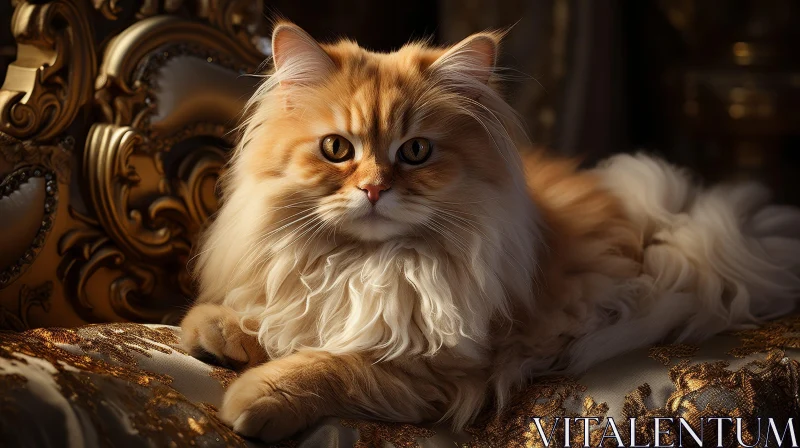 Ginger Cat on Luxurious Golden Chair AI Image