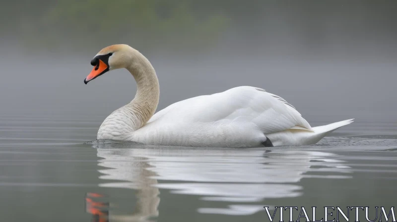 Graceful Swan Gliding on a Still Lake | Nature Photography AI Image