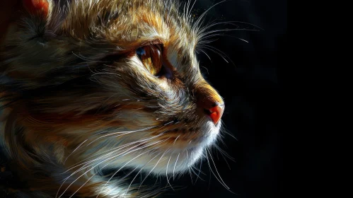 Realistic Cat Profile Painting in Brown and Orange