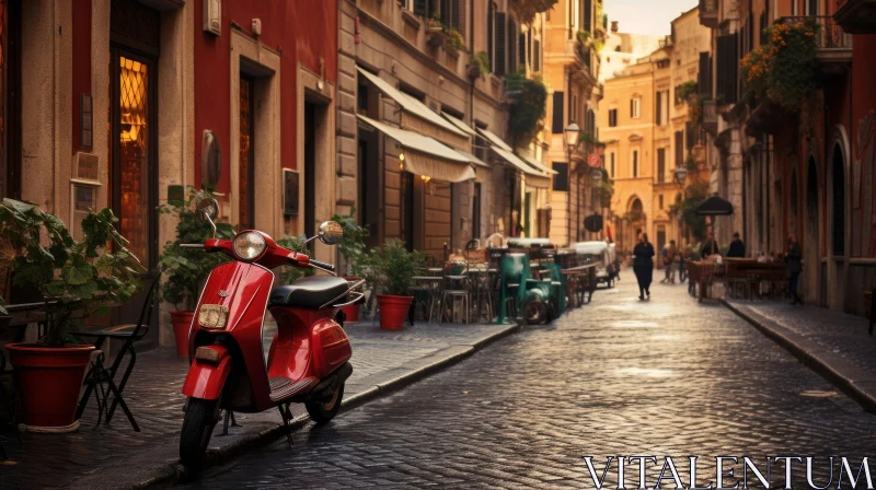 Romantic Red Moped on an Ancient Street | UHD Image AI Image