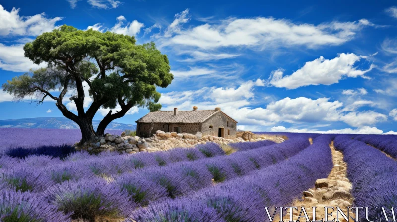 Serene House in Lavender Fields: Captivating Natural Beauty AI Image