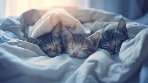 Sleeping Tabby Kittens Under White Blanket