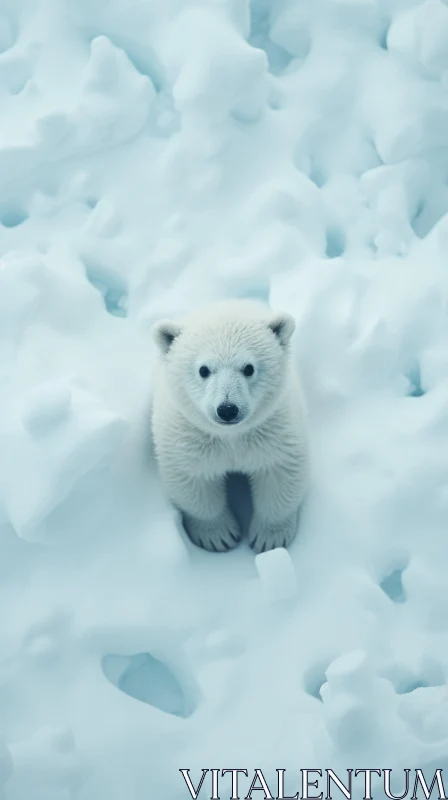 Winter's Child: Polar Bear Cub in the Snow AI Image