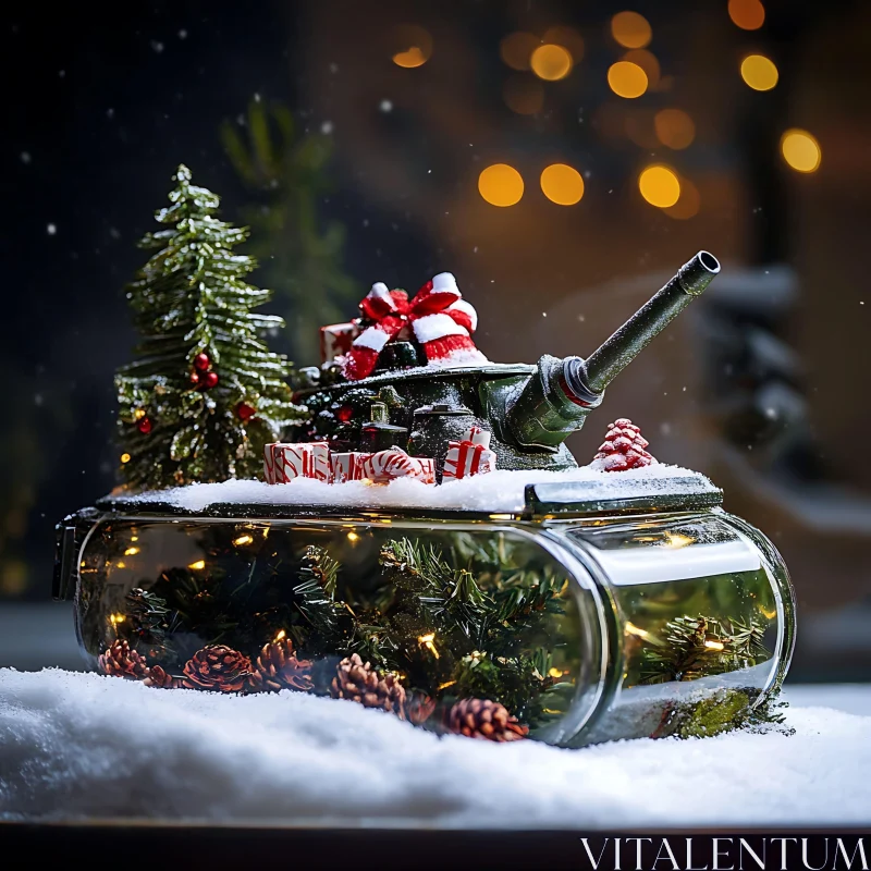 Festive Tank Model with Christmas Decorations AI Image