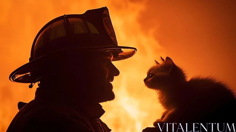 Bravery and Tenderness in Firefighter's Rescue AI Image