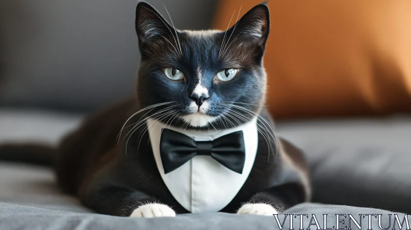 AI ART Tuxedo Cat with Bowtie Resting