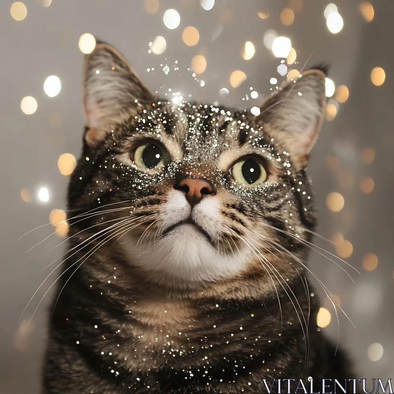 AI ART Festive Cat Covered in Glitter