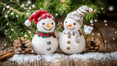 Holiday Snowmen in Winter Setting