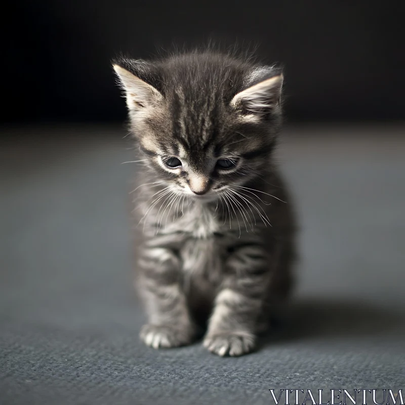 Cute Striped Kitten on Soft Surface AI Image